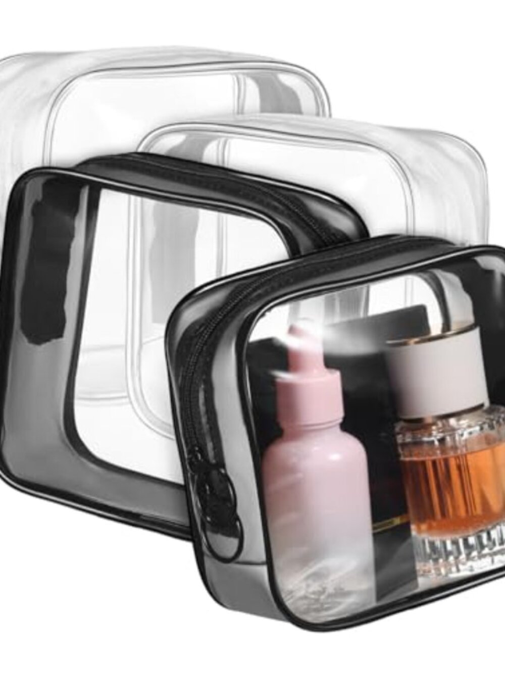 4Pc Clear PVC Zipper Cosmetic Bags Square Travel Toiletry Pouches